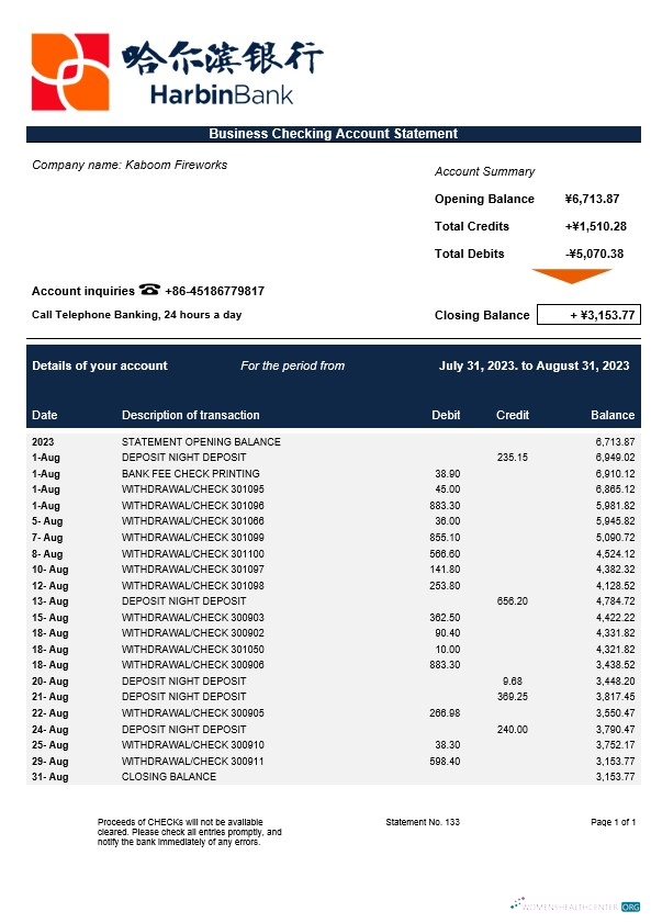 Download Harbin Bank enterprise statement Word and PDF template Photoshop template